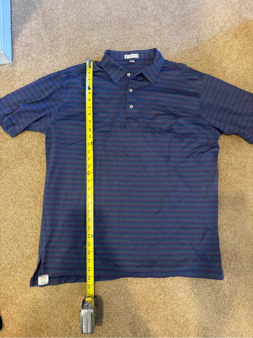 Peter Millar Navy and Thin Red Stripe Polo
